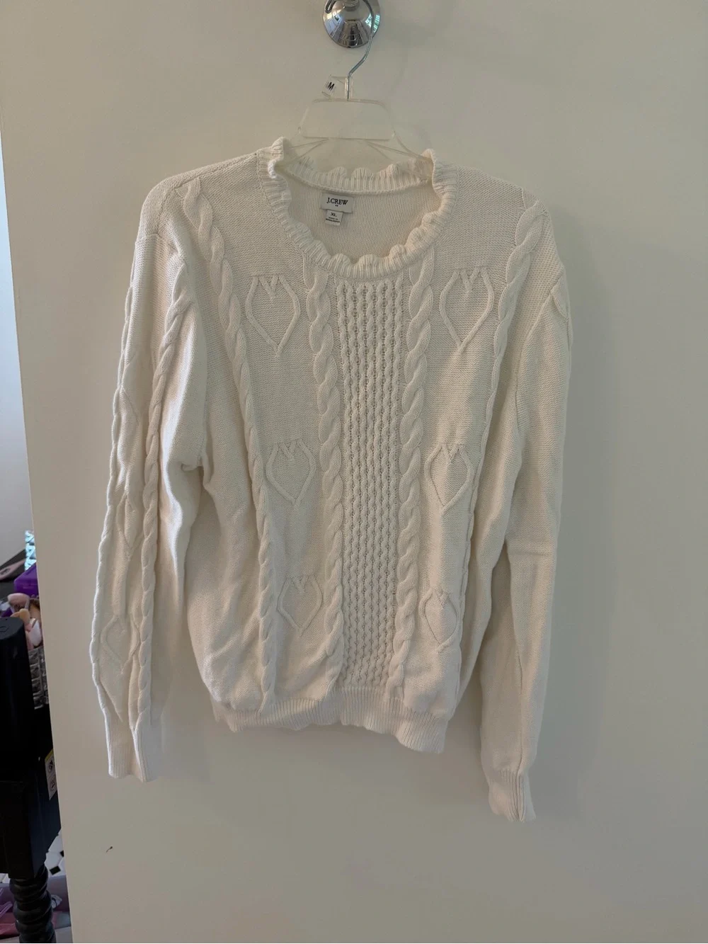 J. Crew Factory Cream Cable Knit Scoop Neck Sweater